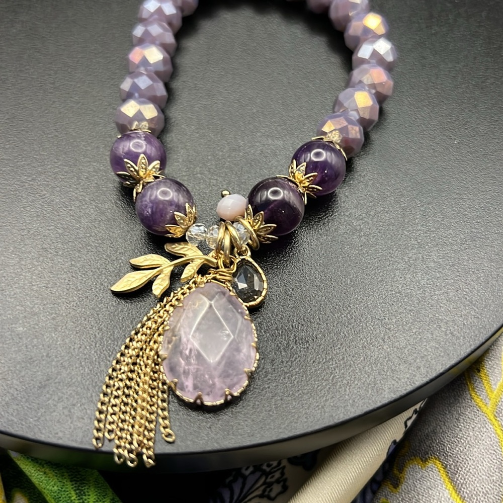 Amethyst faceted rose quartz Charm Bracelet with Gold Accents - Picture 6 of 6